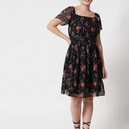 ARDITA Floral Print Chiffon Fit and Flare Dress-image-17