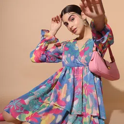SCORPIUS Floral Print Chiffon Fit & Flare Dress-image-29