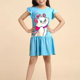 YK Girls Graphic Printed Cap Sleeve Cotton Drop Waist Dress-image-27