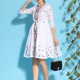 BAESD V-Neck Floral Printed Fit & Flare Dress-image-86