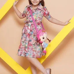 BAESD Girls Shirt Collar Floral Printed Fit & Flare Dress-24
