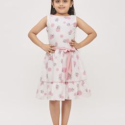 Tiny Girl Pink Floral Printed Sleeveless Cotton Fit & Flare Dress-picture-49