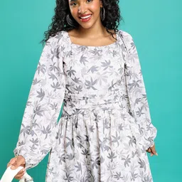 Tokyo Talkies Floral Printed Square Neck Fit & Flare Dress-image-57