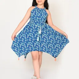 LIL DRAMA Girls Floral Printed Round Neck Tassels Detail Fit & Flare Dress-picture-21