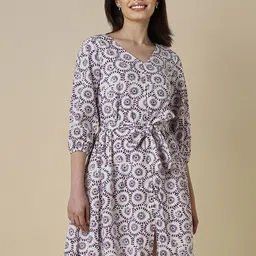 Allen Solly Woman White and Black Floral Print Fit & Flare Casual Dress-image-0