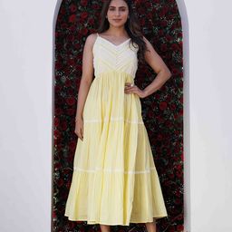 Ragavi Shoulder Strap Lace-Up Tiered Cotton Fit & Flare Midi Dress-image-2