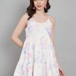 Amagyaa Floral Printed Shoulder Straps Cotton Fit & Flare Dress-image-62