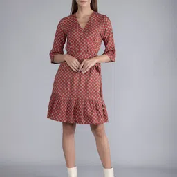 FINSBURY LONDON Floral Printed Bell Sleeves Cotton Wrap Dress-image-68
