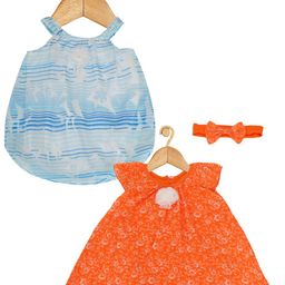 Creative Kids Infants Girls Pack Of 2 Floral Printed Cap Sleeves A-Line Dresses-image-84