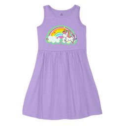Wear Your Mind Girls Round Neck Unicorn Printed Pure Cotton A-Line Dress-image-98
