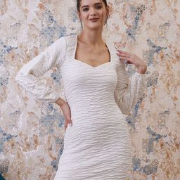 Athena White Sweetheart Neck Smocked Sheath Dress-image-69