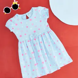 Infant Girls Floral Printed Puff Sleeve Fit & Flare Dress-image-13