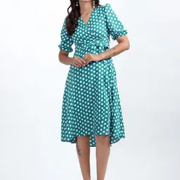NKSA FASHION Polka Dot Print Wrap Midi Dress-picture-20