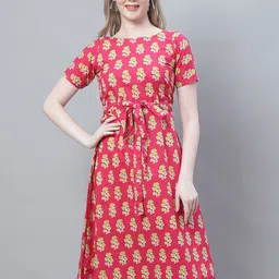 Enchanted Drapes Floral Printed Pure Cotton A-Line Midi Dress-image-5