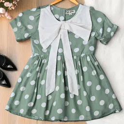 Bella Moda Girls Polka Dot Printed Bow Detail Cotton Fit & Flare Dress-15
