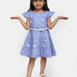 V-Mart Girls Conversational Printed Cotton A Line Dress-picture-45