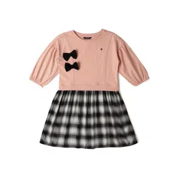 Allen Solly Junior Girls Checked Puff Sleeves Gathered Pure Cotton Fit & Flare Dress-image-56