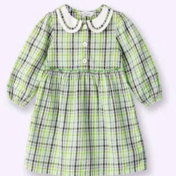 Beebay Girls Checked Peter Pan Collar Gathered Cotton A-Line Dress-16