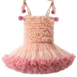 StyleCast x Revolte Pink Girls Self Design Ruffled Tulle Fit & Flare Dress-picture-24