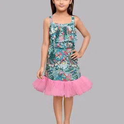Pink Chick Girls Abstract Printed Shoulder Straps Ruffled A-Line Dress-23