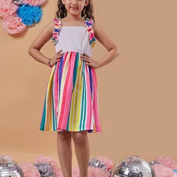 pspeaches Girls Striped Shoulder Straps Fit & Flare Dress-image-1