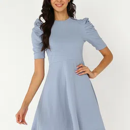 Mast & Harbour Puff Sleeves Knitted Fit & Flare Dress-picture-26