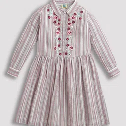 ZIP ZAP ZOOP Girls Striped Embroidered Shirt Collar Long Sleeves Fit & Flare Dress-picture-40