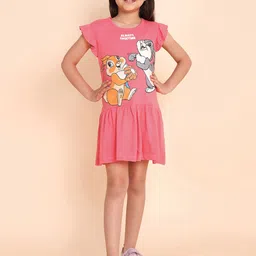 YK Girls Printed Fluttered Sleeves Fit & Flare Dress-image-91