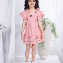 Peppermint Girls V-Neck Flutter Sleeves Fit & Flare Dress-image-17
