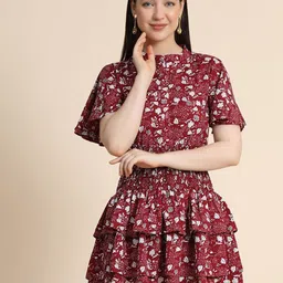 BAESD Floral Printed Layered Fit & Flare Dress-image-22