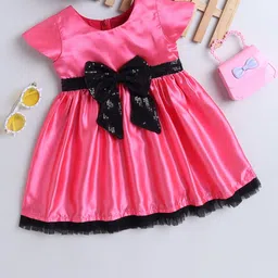 MANY FROCKS & Girls Cap Sleeves Bow Detailed Satin Fit & Flare Dress-image-93
