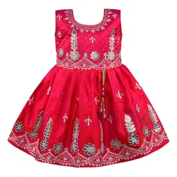 Wish Karo Red Floral Satin Fit & Flare Dress-image-103