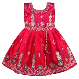 Wish Karo Red Floral Satin Fit & Flare Dress-image-99