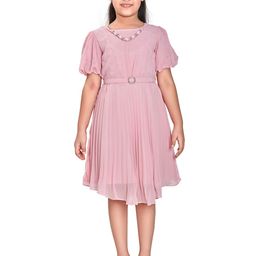 Peppermint Girls Round Neck Accordion Pleats Satin Fit & Flare Dress-image-49