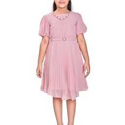 Peppermint Girls Round Neck Accordion Pleats Satin Fit & Flare Dress-image-75