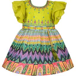 Wish Karo Girls Floral Printed & Embroidered Flutter Sleeve Satin A-line Ethnic Dress-image-11