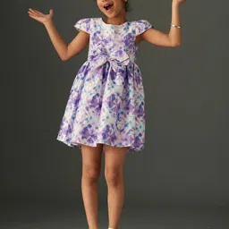 KidsDew Girls Floral Printed Satin Fit & Flare Dress-image-51