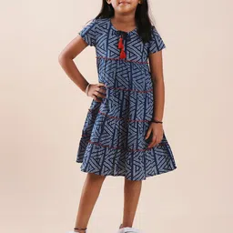 Sangria Printed Pure Cotton Fit & Flare Dress-image-88