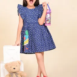 LilPicks Girls Polka Dot Printed Flutter Sleeve Cotton Fit & Flare Dress-picture-55