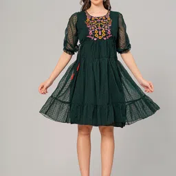 HIGHLIGHT FASHION EXPORT Self Design Embroidered Detailed A-Line Dress-image-69