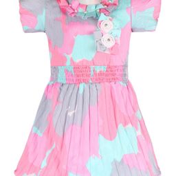 Wish Karo Girls Abstract Printed Corsage Smocked Fit & Flare Dress-picture-12