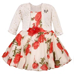 Wish Karo Girls Floral Print Georgette Fit & Flare Dress With Jacket-image-70
