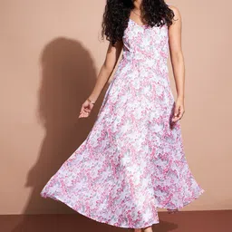 Deewa Floral Printed Sleeveless Georgette A-Line Dress-image-30