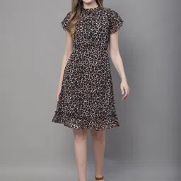 MINI & MING Abstract Printed High Neck Georgette A-Line Dress image 1