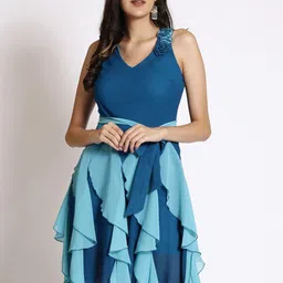 250 DESIGNS Sleeveless Ruffles Georgette Fit & Flare Dress-picture-13