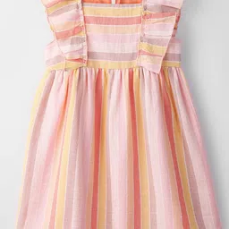 Beebay Girls Candy Striped Square Neck Flutter Sleeves Fit & Flare Dress-image-53