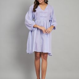 Amagyaa Puff Sleeves Fit & Flare Dress-image-44