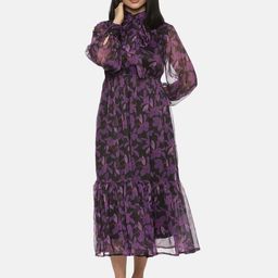 ISU Floral Printed Tie-Up Neck Chiffon Fit & Flare Midi Dress-image-11
