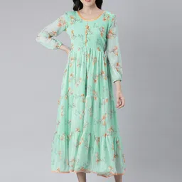 Souchii Floral Printed Gathered Tiered Chiffon Fit & Flare Midi Dress-picture-16