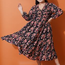 U&F Beyond Floral Print Flared Sleeve Ruffled Georgette Fit & Flare Midi Dress-14